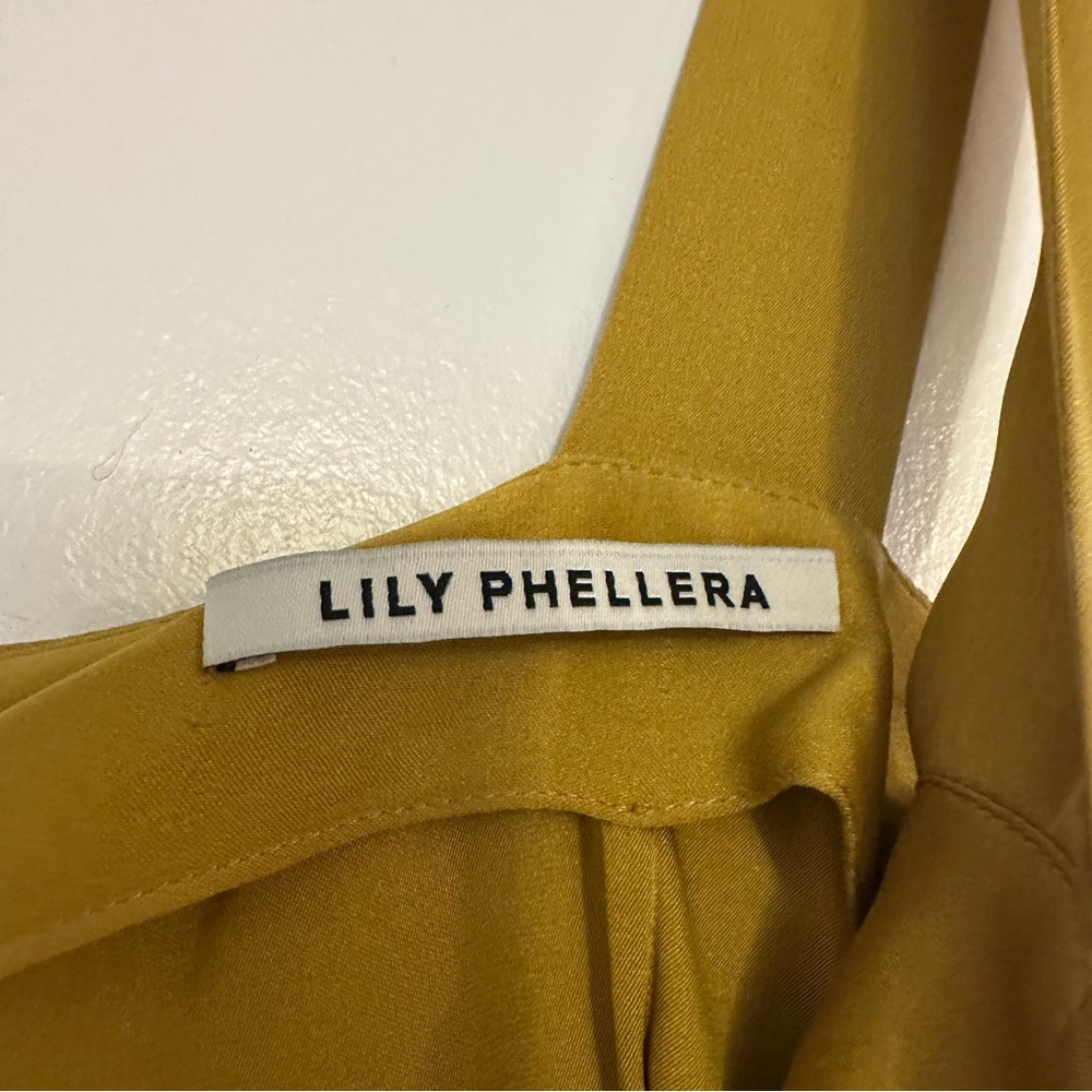 Lily Phellera 100% Silk Omahyra Satin Dress In Mustard Seed Mini - Picture 6 of 8